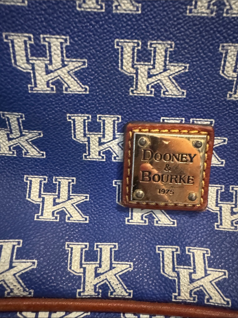 Dooney & Bourke Blue Pattern Logo Crossbody with Brown Leather Trim - Picture 3 of 8